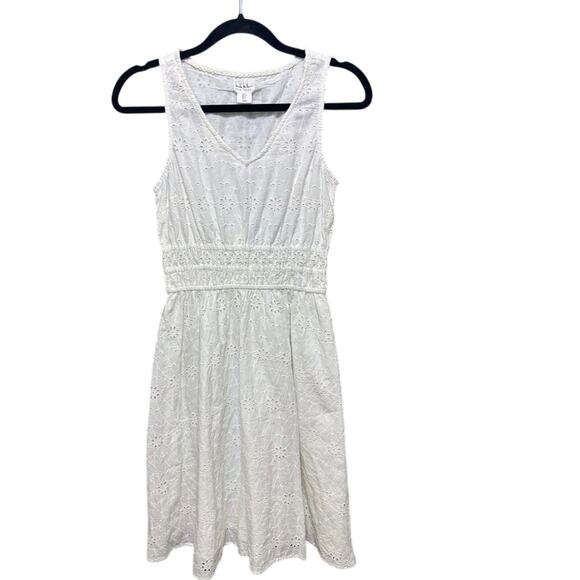 Nicole Miller White Eyelet Dress With Ruched Waist Size Small - Picture 3 of 9